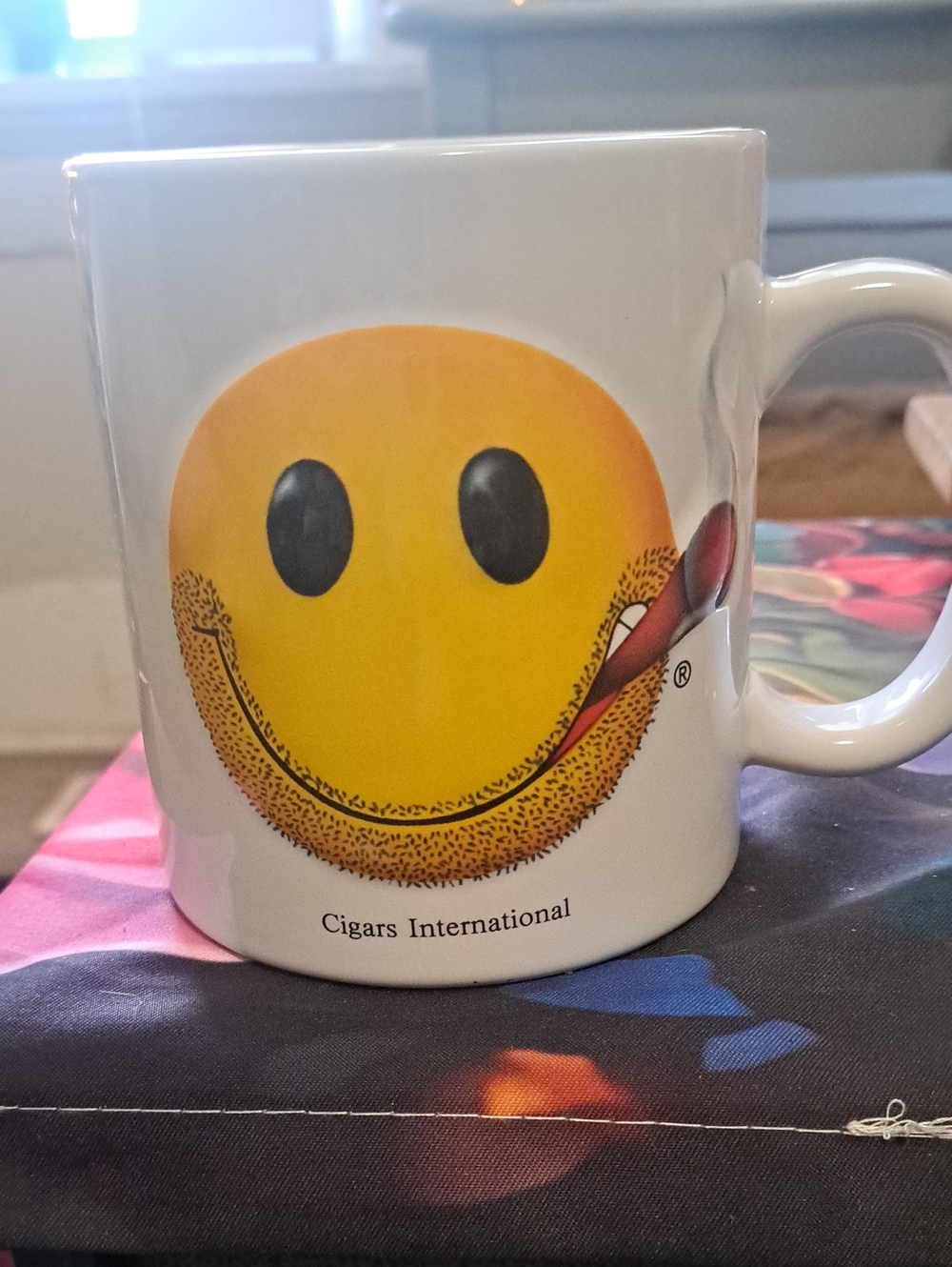 3d Smiley Face Ceramic Coffee Mug - White with Yellow Graphic